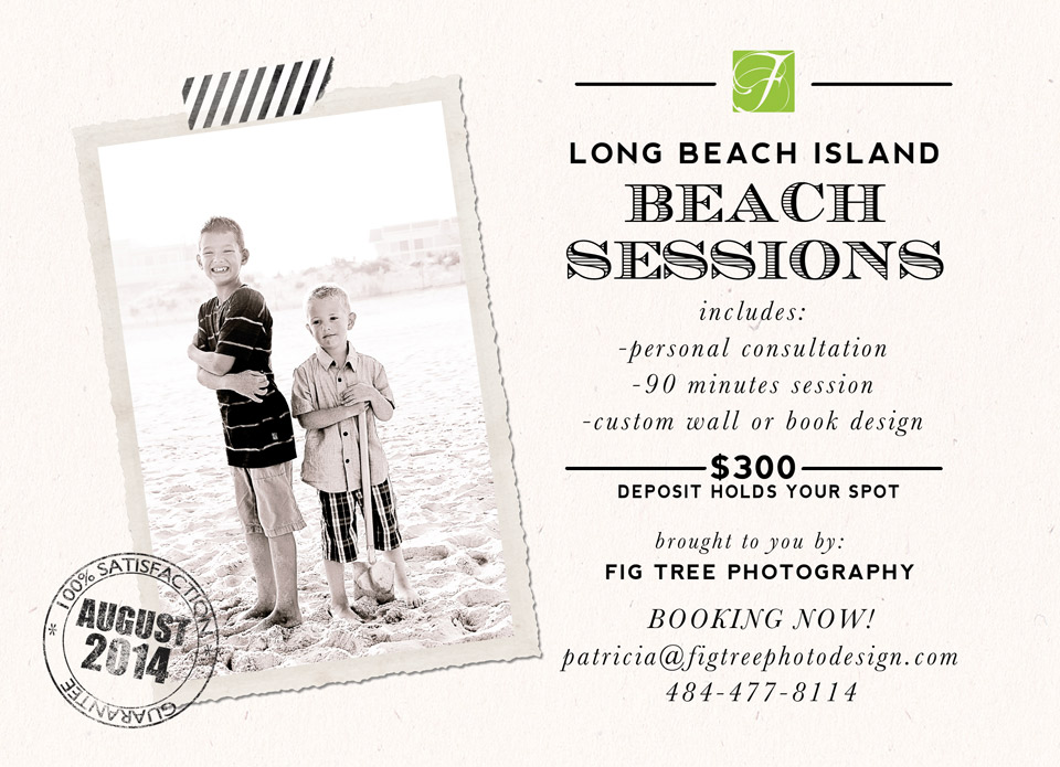 Beach sessions - booking now. Call 484-477-8114 or email patricia@figtreeportraits.com